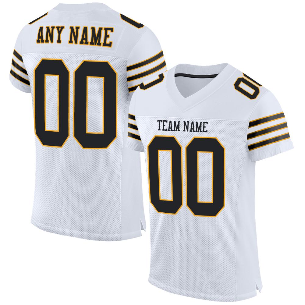 Custom White Black-Gold Classic Style Mesh Authentic American Football Jersey| KXKSHOP