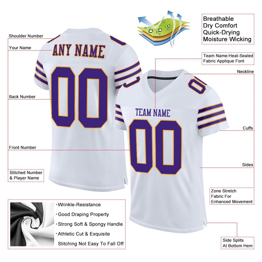 Custom White Purple-Gold Classic Style Mesh Authentic American Football Jersey| KXKSHOP