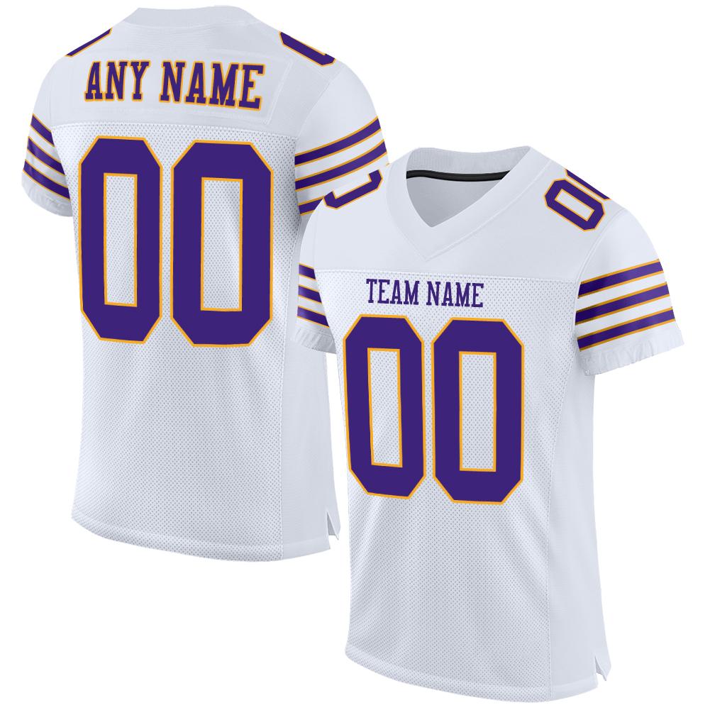 Custom White Purple-Gold Classic Style Mesh Authentic American Football Jersey| KXKSHOP