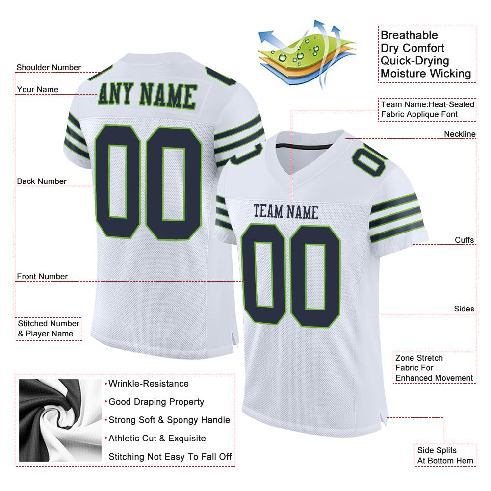 Custom White Navy-Neon Green Classic Style Mesh Authentic American Football Jersey| KXKSHOP