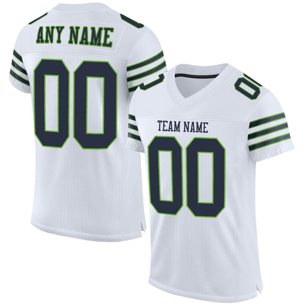 Custom White Navy-Neon Green Classic Style Mesh Authentic American Football Jersey| KXKSHOP