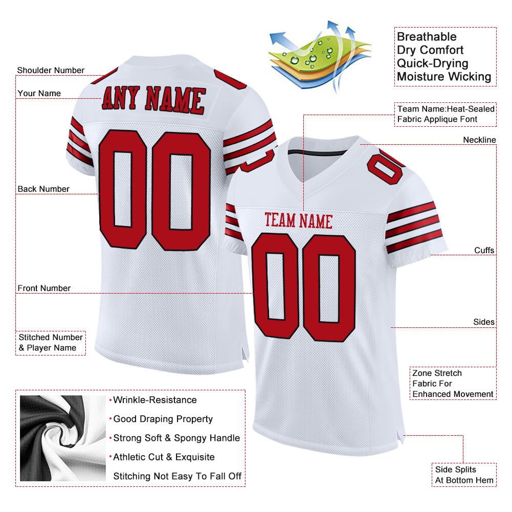 Custom White Red-Black Classic Style Mesh Authentic American Football Jersey| KXKSHOP