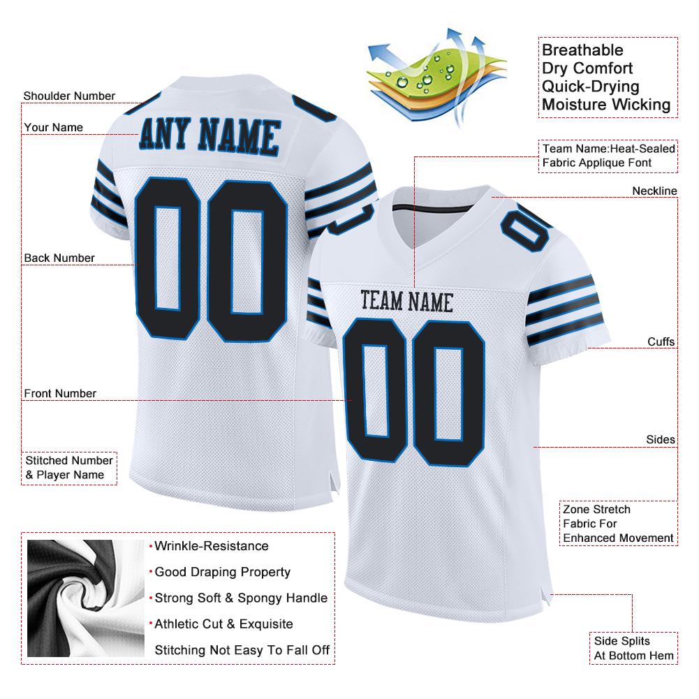 Custom White Black-Panther Blue Classic Style Mesh Authentic American Football Jersey| KXKSHOP