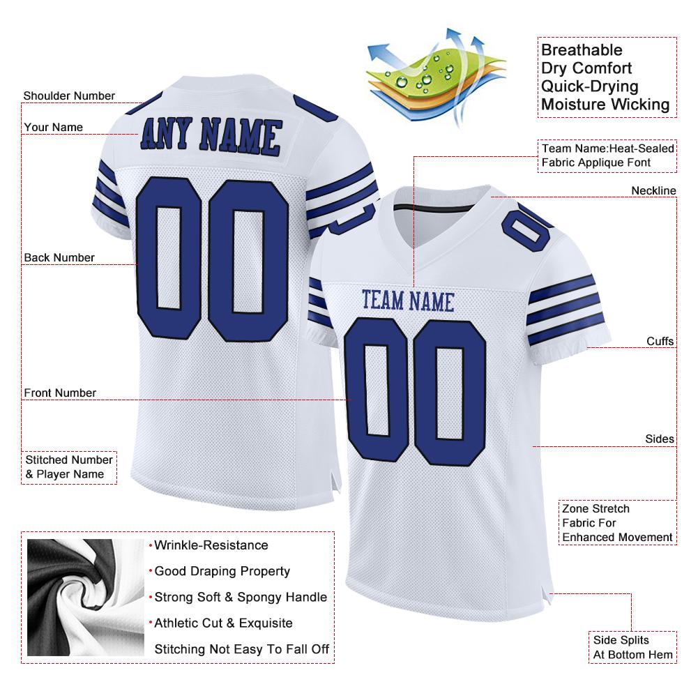 Custom White Royal-Black Classic Style Mesh Authentic American Football Jersey| KXKSHOP