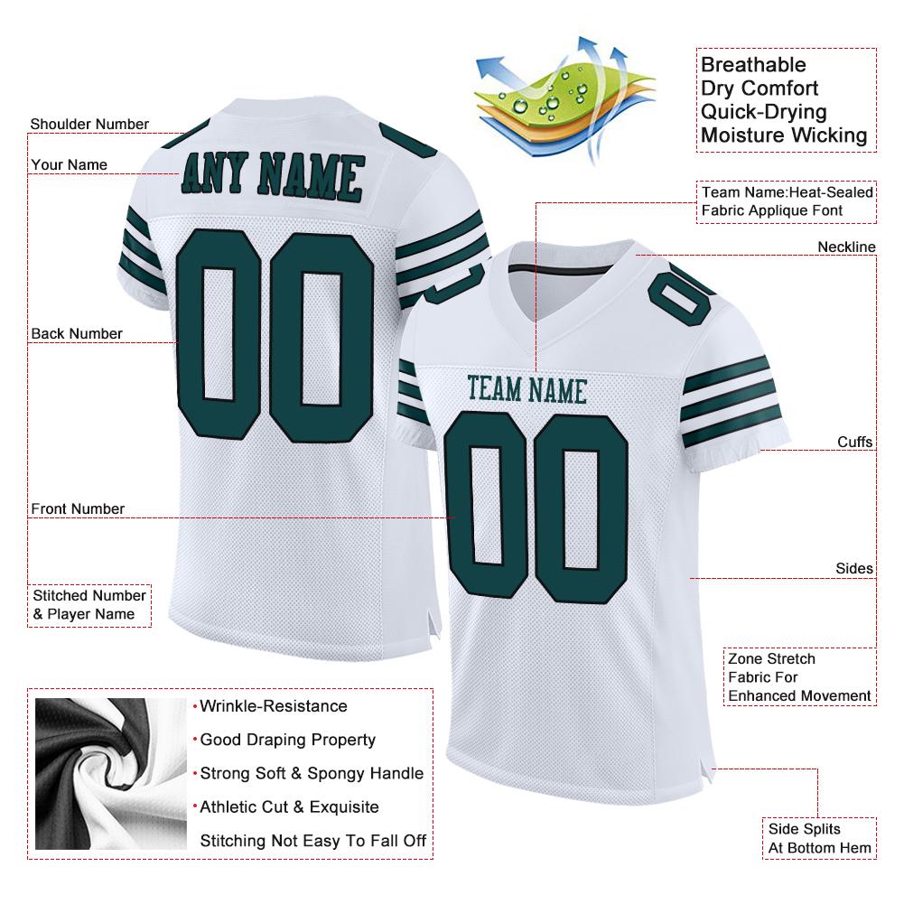 Custom White Midnight Green-Black Classic Style Mesh Authentic American Football Jersey| KXKSHOP