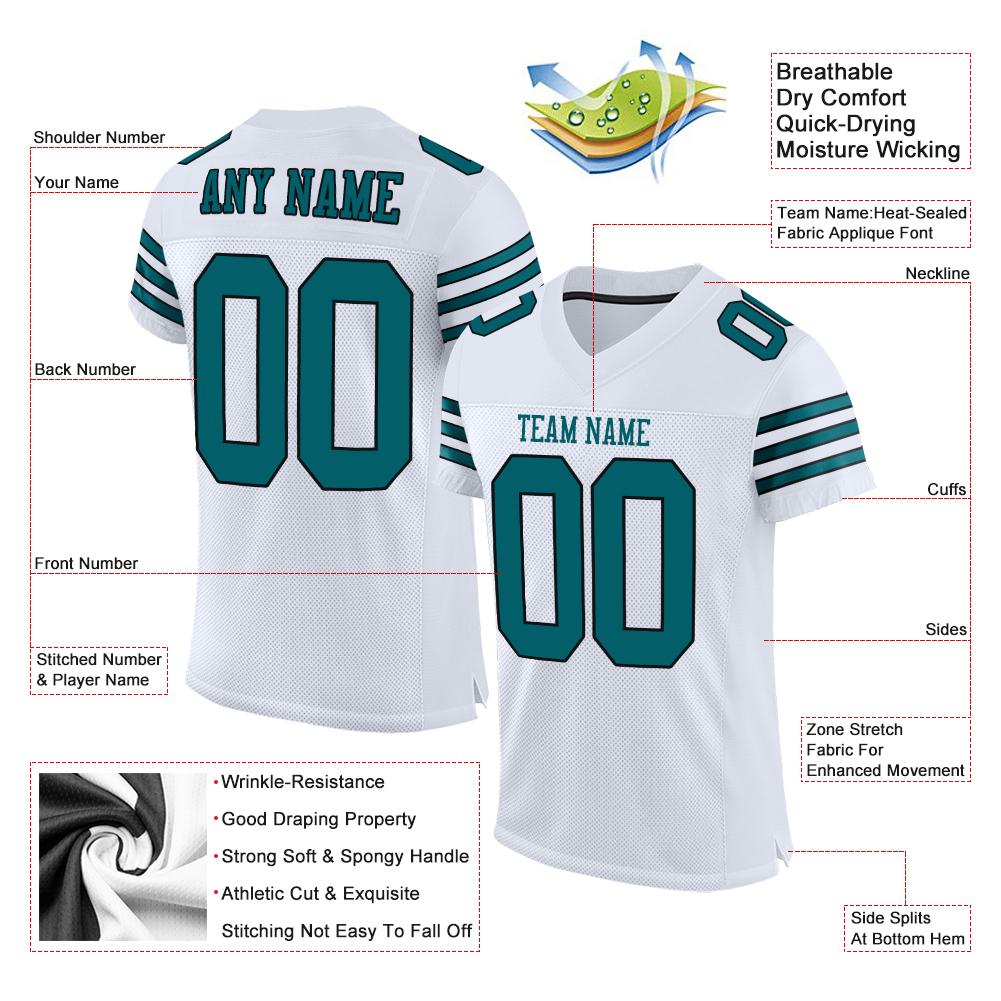 Custom White Teal-Black Classic Style Mesh Authentic American Football Jersey| KXKSHOP