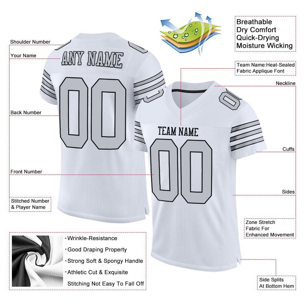 Custom White Silver-Black Classic Style Mesh Authentic American Football Jersey| KXKSHOP