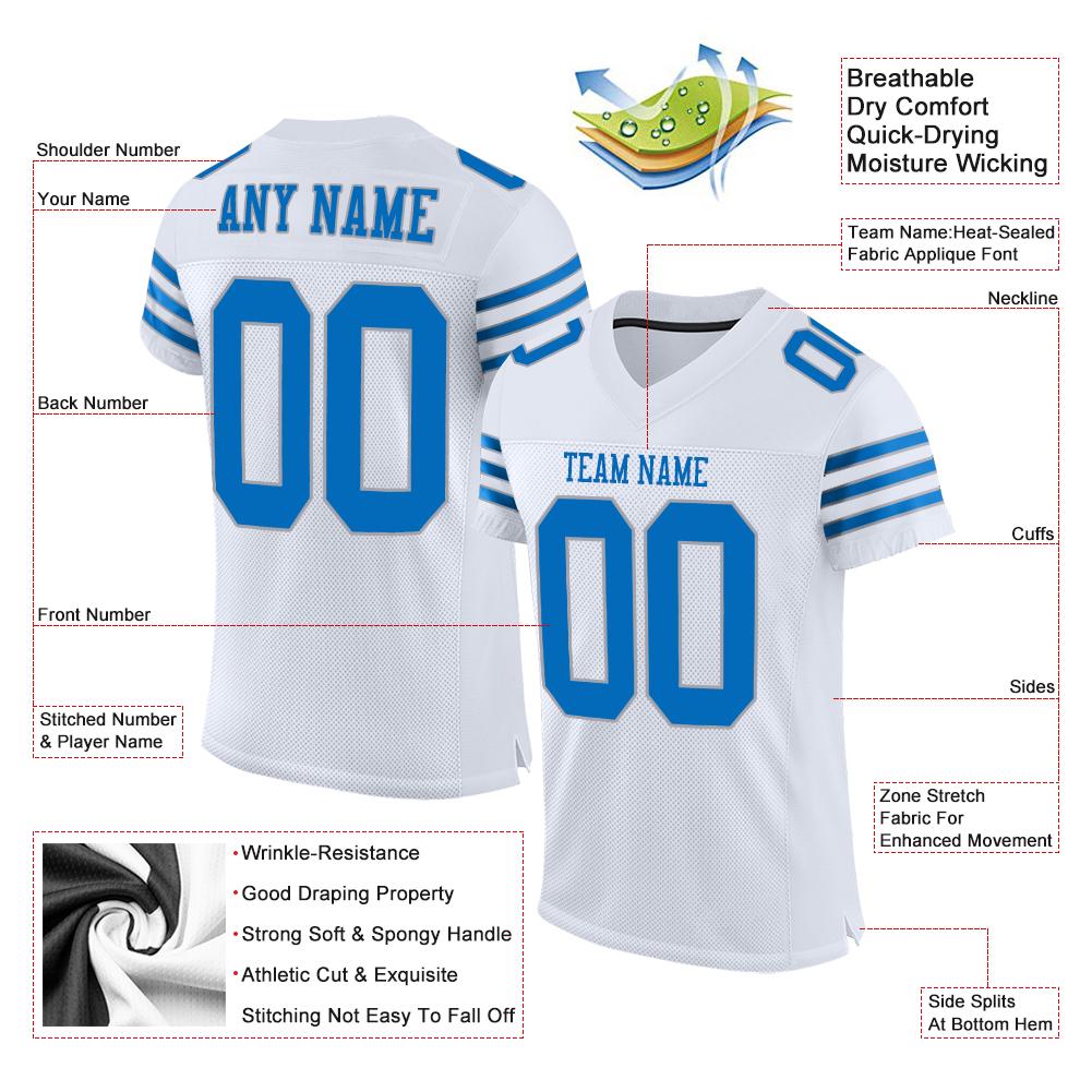 Custom White Panther Blue-Light Gray Classic Style Mesh Authentic American Football Jersey| KXKSHOP