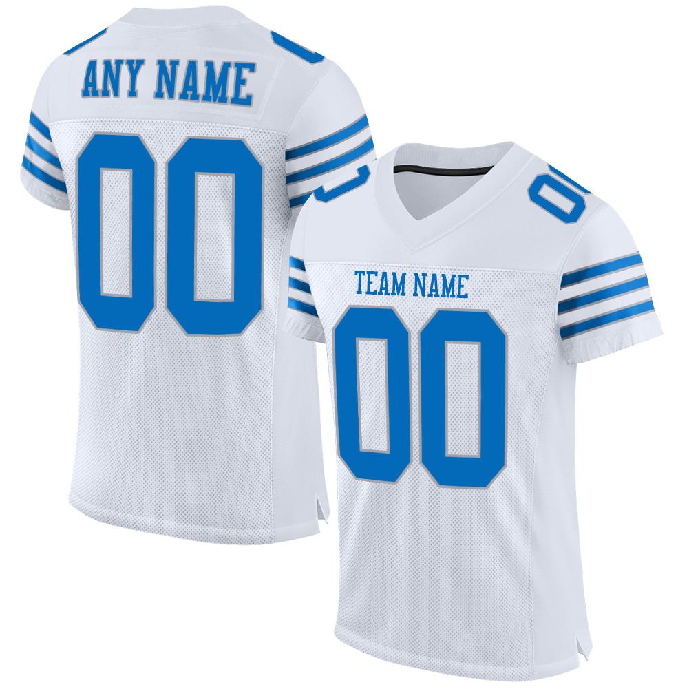 Custom White Panther Blue-Light Gray Classic Style Mesh Authentic American Football Jersey| KXKSHOP