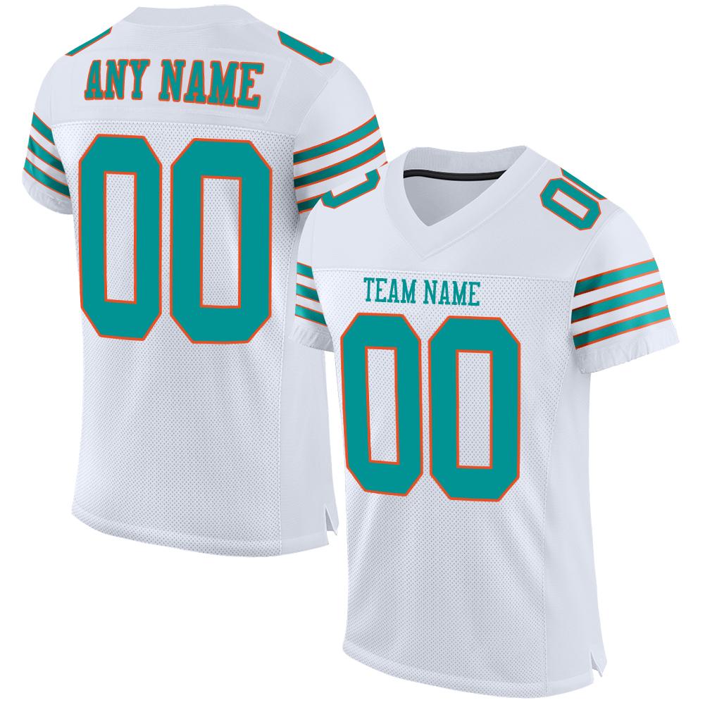 Custom White Aqua-Orange Classic Style Mesh Authentic American Football Jersey| KXKSHOP