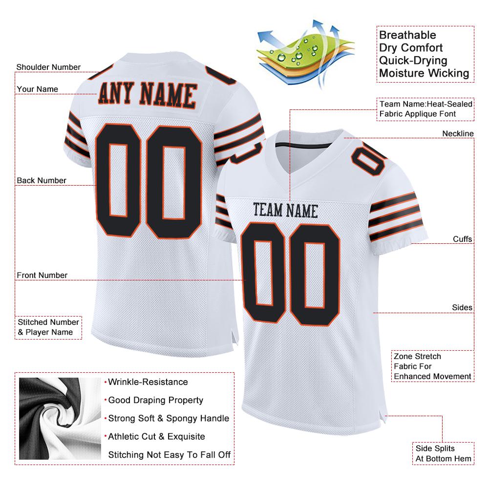 Custom White Black-Orange Classic Style Mesh Authentic American Football Jersey| KXKSHOP