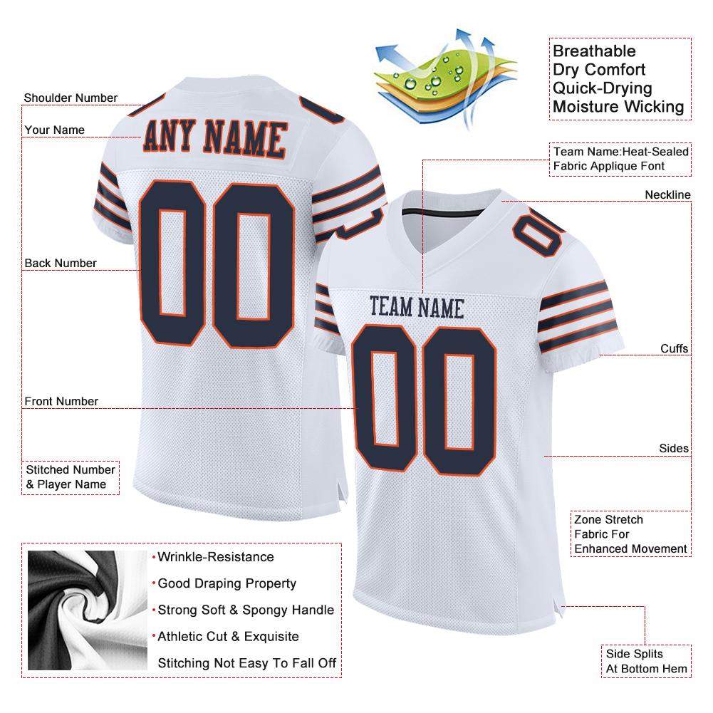 Custom White Navy-Orange Classic Style Mesh Authentic American Football Jersey| KXKSHOP