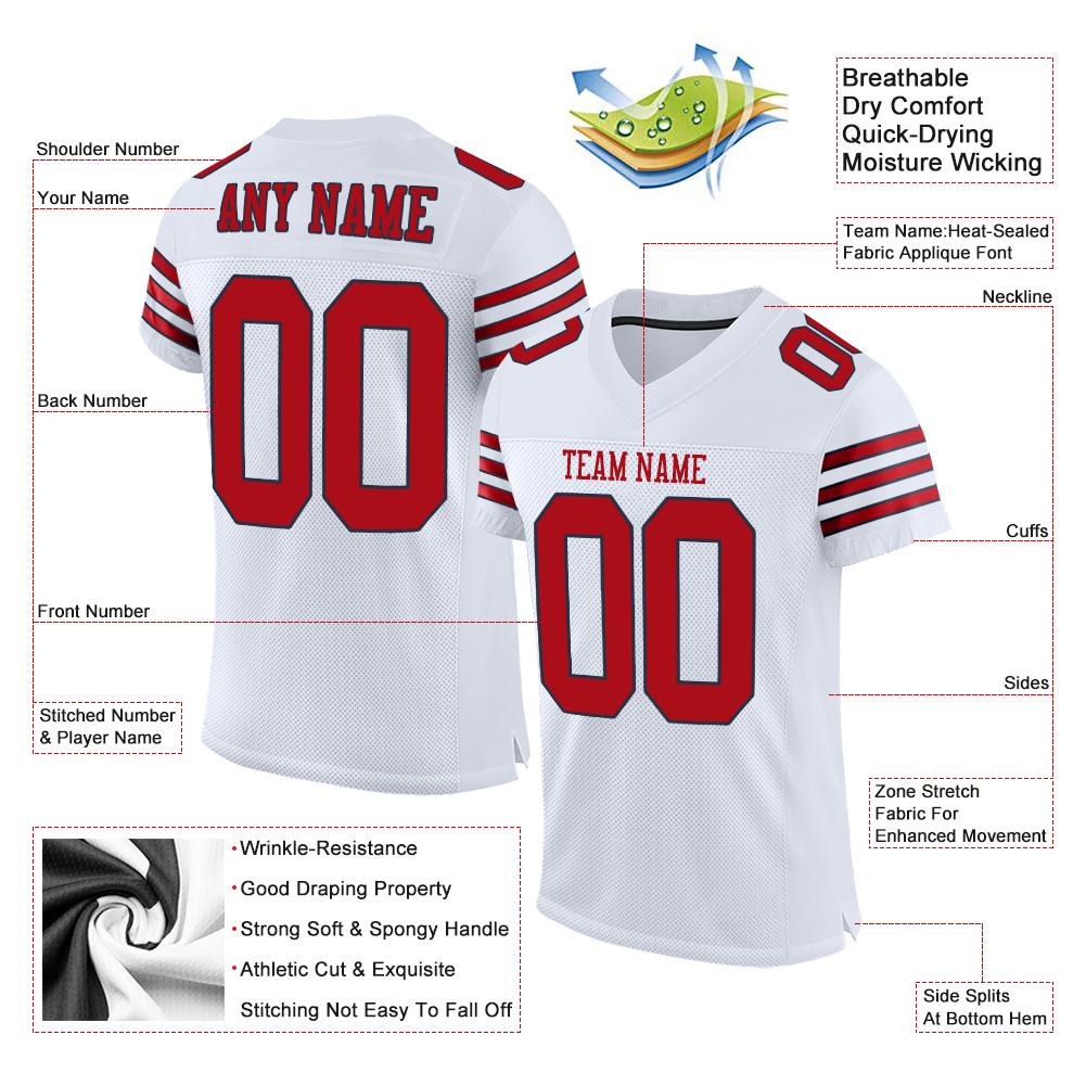 Custom White Red-Navy Classic Style Mesh Authentic American Football Jersey| KXKSHOP