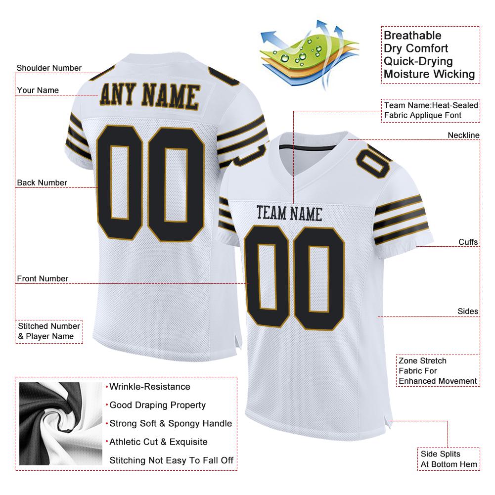 Custom White Black-Old Gold Classic Style Mesh Authentic American Football Jersey| KXKSHOP