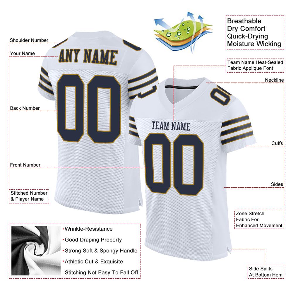 Custom White Navy-Old Gold Classic Style Mesh Authentic American Football Jersey| KXKSHOP