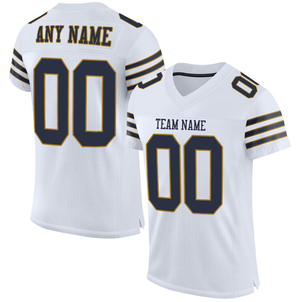 Custom White Navy-Old Gold Classic Style Mesh Authentic American Football Jersey| KXKSHOP
