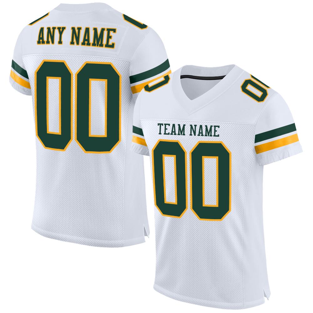 Custom White Green-Gold Classic Style Mesh Authentic American Football Jersey| KXKSHOP
