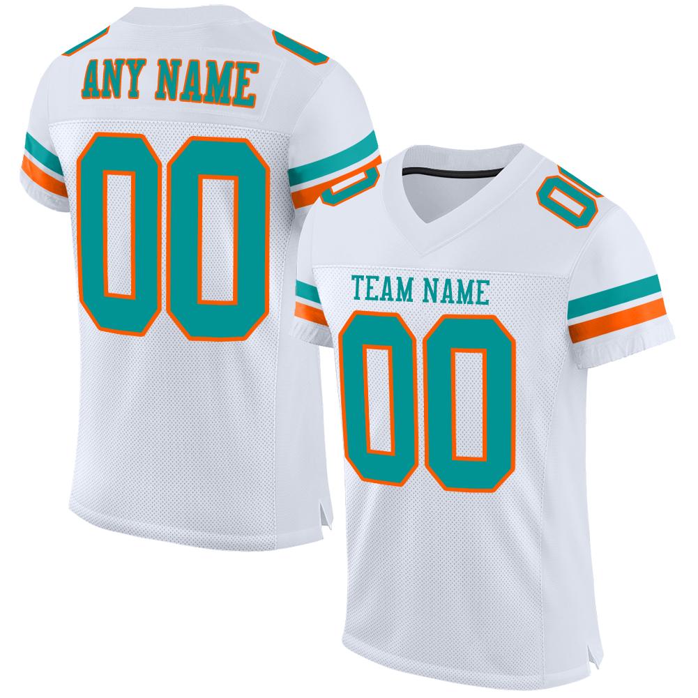 Custom White Aqua-Orange Classic Style Mesh Authentic American Football Jersey| KXKSHOP
