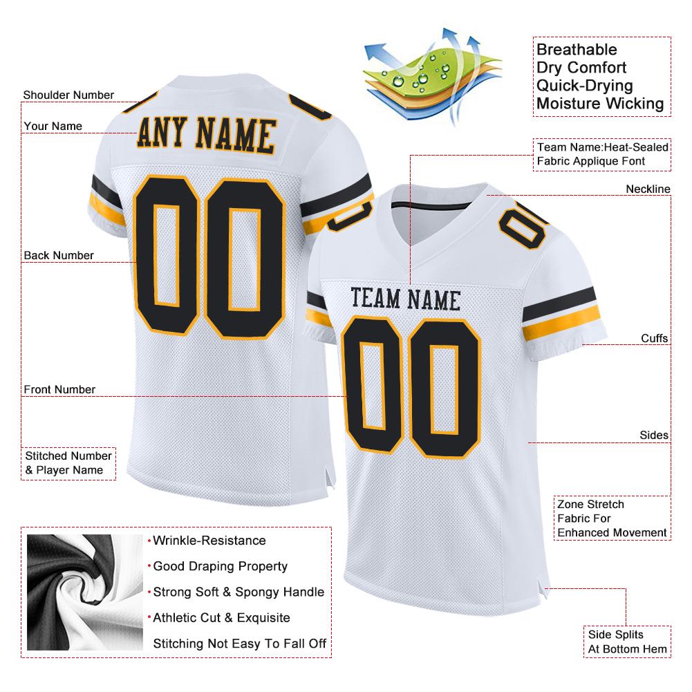 Custom White Black-Gold Classic Style Mesh Authentic American Football Jersey| KXKSHOP