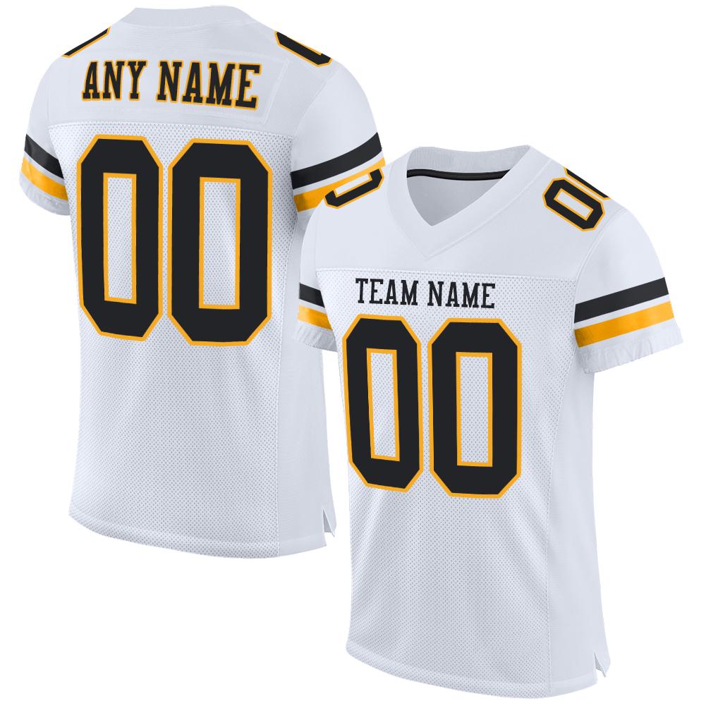 Custom White Black-Gold Classic Style Mesh Authentic American Football Jersey| KXKSHOP
