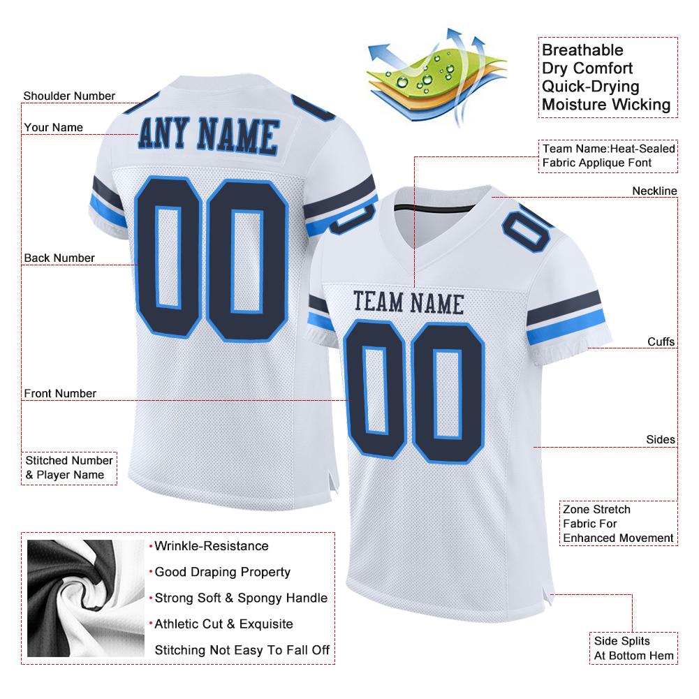 Custom White Navy-Powder Blue Classic Style Mesh Authentic American Football Jersey| KXKSHOP