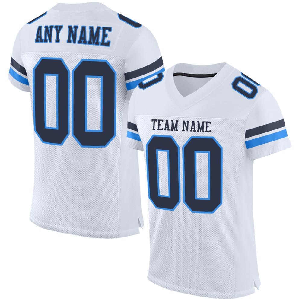 Custom White Navy-Powder Blue Classic Style Mesh Authentic American Football Jersey| KXKSHOP