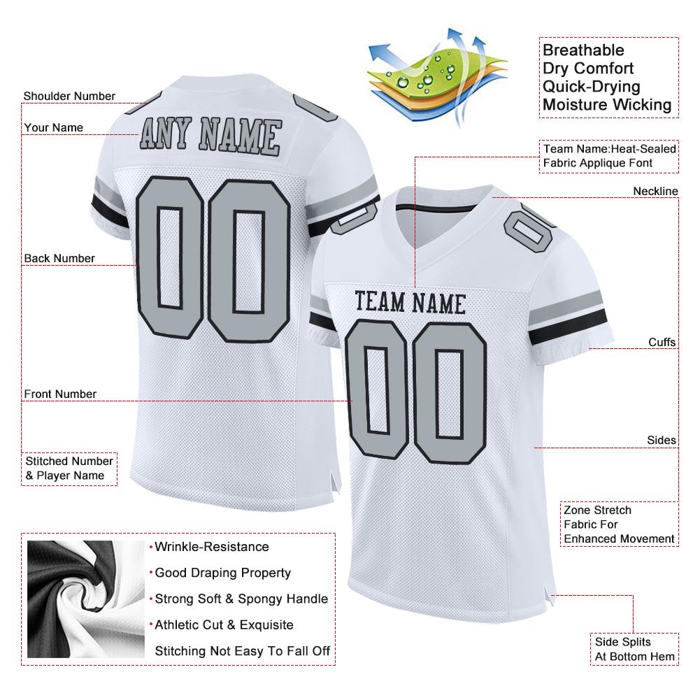 Custom White Silver-Black Classic Style Mesh Authentic American Football Jersey| KXKSHOP
