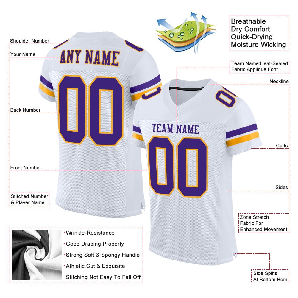 Custom White Purple-Gold Classic Style Mesh Authentic American Football Jersey| KXKSHOP