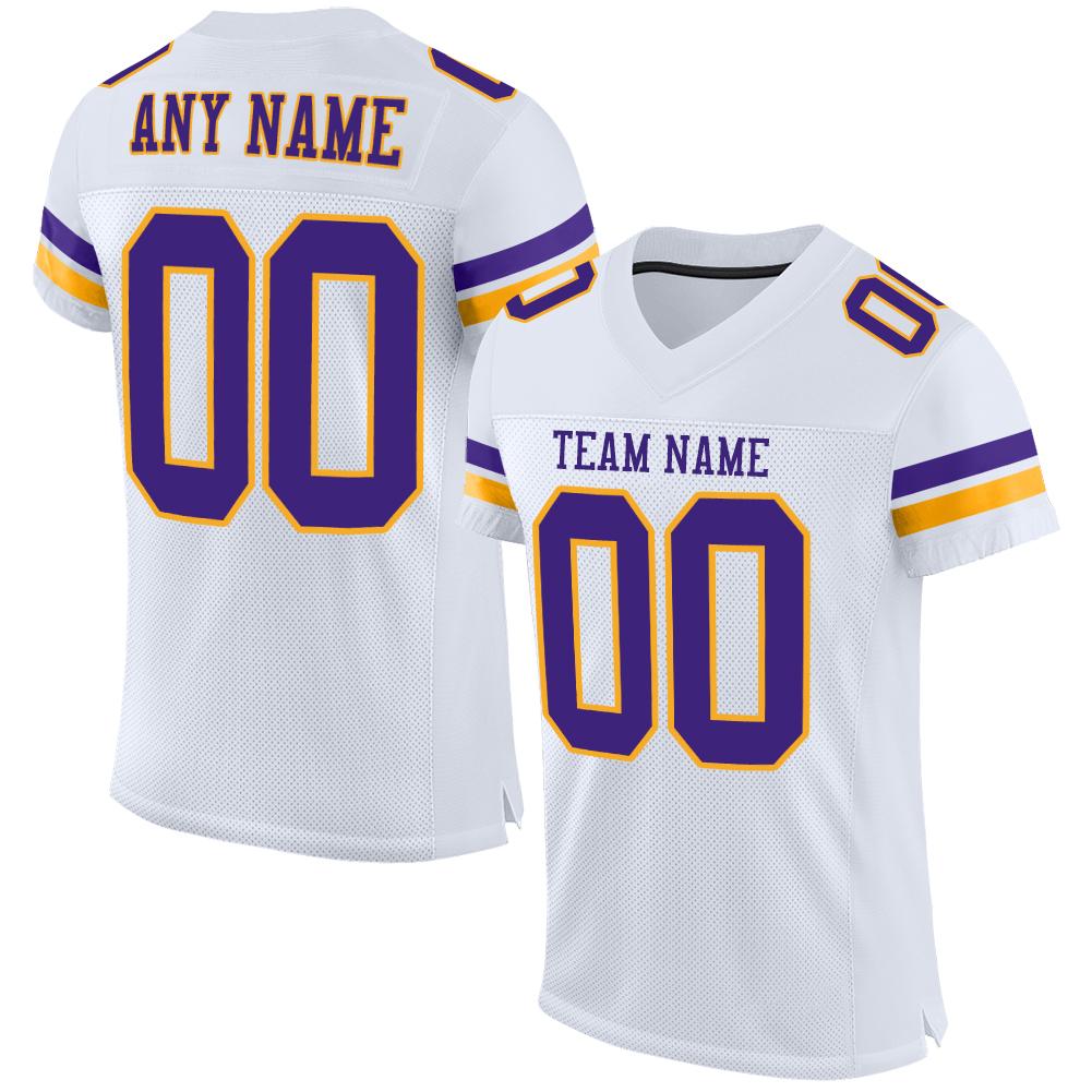 Custom White Purple-Gold Classic Style Mesh Authentic American Football Jersey| KXKSHOP